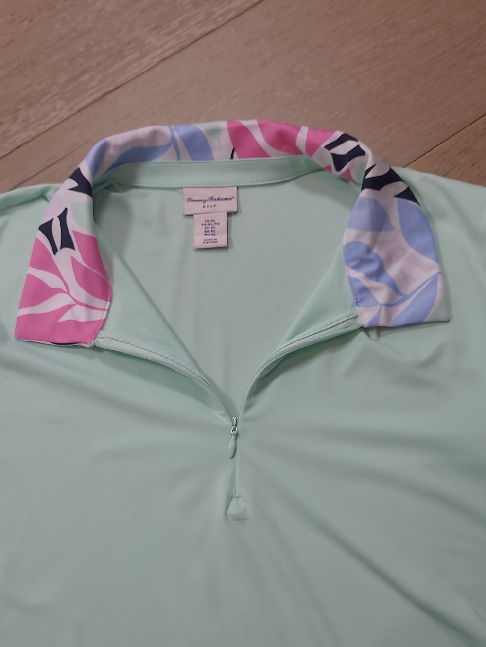 Tommy Bahama Golf Shirt Women's XL Mint/Floral 1/4 Zip Short Sleeve - Picture 7 of 12